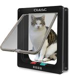 CEESC Pet Door for Cats & Doggie (Outer Size 11" x 9.8"), 4 Way Locking Extra Large Cat Door for Interior Exterior Doors, Weatherproof Cat Flap Door for Pet with Circumference < 24.8"