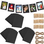 30 PCS DIY Paper Photo Frames 4x6 Picture Frame with Wooden Clips and String Hanging Cardboard Photo Frame 10x15 cm Set for Home Wall Decor (Black)