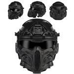 WLXW Ronin Assault Helmet, Fast Airsoft Full Face Helmet, Built-In Tactical Headset Anti-Fog Fans Sunshade Sliding Goggles, for Military CS Paintball Shooting, Hunting, Outdoor Sports,Black