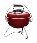 Weber Smokey Joe Premium Charcoal Grill Barbeque, 37cm | Portable BBQ Grill with Tuck-N-Carry Lid Cover & Plated Steel Legs | Folding Outdoor Cooker with Porcelain-Enamelled Bowl - Crimson (1123004)