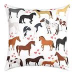 Horse Decorative Pillow Cover 24X24, Farm Cute Animal Pillow Cover For Kids Boys Girls Teens, Cartoon Horses With Pink Lover Heart Decor Throw Pillow Cover, Kawaii Cowboy Cowgirls Cushion Cover