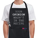 Xornis 100% Cotton Funny Apron Your Opinion Wasn't in the Recipe with 2 Pockets BBQ Grill Cooking Adjustable Bib Aprons Gifts for Men Women Wife Husband Friends