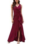 FQA Long Black Evening Gowns for Women Formal Dresses for Women Evening Party Elegant V Neck Sleeveless Split Wrap, Winered, X-Large