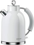 ASCOT Electric Kettle, Stainless Steel Electric Tea Kettle Gifts for Men/Women/Family 1.5L 2200W Retro Tea Heater & Hot Water Boiler, Auto Shut-Off Boil-Dry Protection (White)