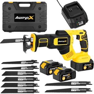 AwxryoX 21V Brushless Reciprocating Saw Cordless, 3500SPM Variable Speed Saw Reciprocating with 2 x 4.0Ah Battery & 8 Saw Blades, Tool Free Blade Change Power Reciprocal SawSaw for Wood Metal PVC