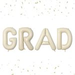 Biapian 40 Inch GRAD Balloons, Cream Letter GRAD Balloon, Beige Graduation Decorations, Large Grad Balloon Banner with White Ribbon, GRAD Party Balloons for Class of 2024 Graduation Party Decorations