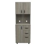 Inval 3-Doo Microwave Storage Cabinet with 4 Shelves and 3 Drawers, Kitchen Organization, 66.1" H x 23.6" W x 15.4" D, Smoke Oak