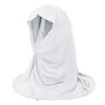 NICEYST Girls Instant Hijab Muslim Arab Scarf Shawls Neck Wrap Kids Islamic Solid Color Headscarf Turban for 7-12 Years Old, White, One Size