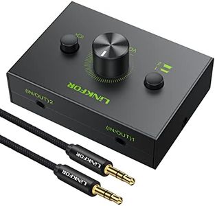 LiNKFOR 2 Ports 3.5mm Stereo Audio Selector Box with 3.5mm Audio Cable Support 1 in 2 Out / 2 in 1 Out, Mute Button Compatible with PC, CD Player, Laptop, Headphone, Plug & Play