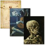 3 Pack - Vitruvian Man by Leonardo Da Vinci + The Old Guitarist by Pablo Picasso + Van Gogh Skeleton Poster - Fine Art Prints (LAMINATED, 18" x 24")