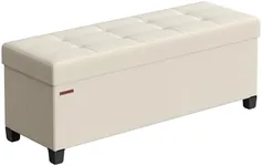 SONGMICS Storage Ottoman Bench, Foldable Foot Rest with Legs, 15 x 43 x 15.7 Inches, End of Bed Bench, Storage Chest, Load up to 660 lb, for Living Room, Bedroom, Entryway, Cream White ULSF018W01