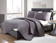 VCNY Home Nina Collection Quilt Set-Ultra-Soft Reversible Coverlet Bedding-Lightweight, Cool, and Breathable Bedspread, Machine Washable, Single, Grey