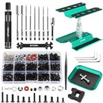 EPINON RC Car Repair Work Stand Repair Tool Set 360 Degree Rotation and 520 Pcs RC Screws Kit and RC Screwdrivers and Screws Pallet for 1/8 1/10 1/12 1/16 1/18 RC Car Crawler Truck Buggy (Green)