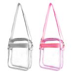 TYXHXTF 2 Pack Clear Crossbody Bag, Transparent Shoulder Bag with Adjustable Strap, Waterproof Clear Purse, Cross Body Messenger Bags for Concert Stadium Travel Festival Sports Events