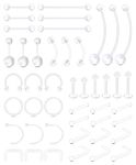 Anicina Piercing Retainers 14G 16G 18G 20G Mix Style Clear Flexible Plastic Belly Button Nose Septum Lip Eyebrow Tongue Nipple Rings Piercing Retainer Bioflex Industrial Barbell, Plastic, plastic