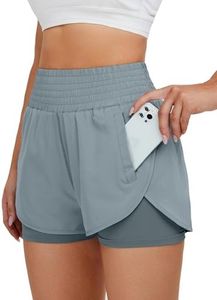 BMJL Women's Running Short Elastic Waistband High Waisted Short Pocket Sporty Workout Short Gym Athletic Short Pant, Denim Blue359, Small