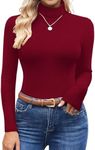 Ekouaer Women's Turtleneck Shirts Ribbed Pullover Sweater Long Sleeves Tops Midweight Thermal Underwear Blouse Dark Red XS