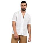 Campus Sutra Men's Chalk White Floral Embroidered Shirt for Casual Wear | Spread Collar | Short Sleeve | Button Closure | Shirt Crafted with Comfort Fit for Everyday Wear