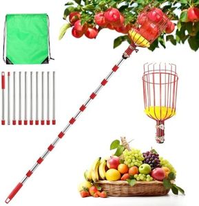 FATIRO 13.5FT Fruit Picker Pole, Adjustable Fruit Picker 16-165Inch Stainless Steel Pole with Basket, Extendable Fruit Picker Tool for Apple, Pear, Mango, Peach, Orange, Avocado Trees