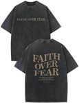 KEEVICI Boys Faith Over Fear Shirt Christian Jesus T Shirts for Kids Bible Verse Religious Graphic Tees Acid Wash Tshirt(Black,150)