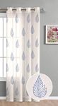 THE LINEN COMPANY 7 Feet Door Sheer Cotton Curtain Panels Textured Linen Decorative for Bedroom Living Room Blue Leaf Curtains, 1 Piece (L- 213 CM, W- 137 CM)