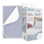 BIOS Living Reusable Underpad in White and Blue - 34" x 37" (86 x 94 cm), Pack of 1; Quilted, Woven Cotton Top with Waterproof Backing; Comfortable, Absorbent, Washable, Reusable; Protects Against Moisture and Staining Due to Incontinence, Potty Training, Pet Training and More