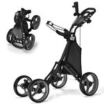 COSTWAY 4 Wheel Golf Trolley, Lightweight Folding Golfs Push Pull Cart with Adjustable Height Handle, Umbrella Stand, Cup Holder and Foot Brake (with Storage Bag, Grey)