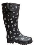 Womens Ladies Wellies Rubber Rain Boots Wellingtons Short & Tall Dog Paw Skull Festival Snow Buckle Adjustable (Black Tall Dog Paw- UK6)