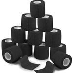 ANAMPION 12 Rolls Self-Adhesive Football Sock Tape 5cm x 4.5m Self Adherent Cohesive Bandages Wrap First Aid Athletic Sports Tape for Wrist Ankle Pet & Vet Wrap for Dogs, Horse (Black)