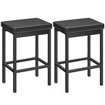 HOOBRO Bar Stools, Set of 2 Bar Chairs, 63 cm Height Stools, Breakfast Bar Stools, Kitchen Bar Chairs, 5 cm Thick Upholstery, for Kitchen, Dining Room, Cafe, Bar Counter, Black BB21BY01