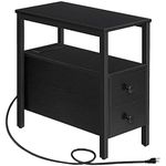 HOOBRO End Table with Charging Station, Narrow Side Table with 2 Drawer & USB Ports & Power Outlets, Nightstand for Small Spaces, Stable and Sturdy, for Living Room, Bedroom, Black BK541BZ01