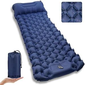 Kiaitre Camping Mat, 9CM Ultralight Inflatable Sleeping Mat with Camping Pillow, Portable Compact Camping Mattress Air Sleeping Pad for Camping, Hiking, Backpacking and Hiking Travel, Blue