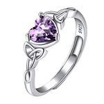 Heart Shaped Birthstone Ring, February Birthstone Ring, Amethyst Solitaire Rings, Bridal Jewelry, Women's Wedding Bands, 925 Sterling Silver Adjustable Celtic Knot Heart Rings for Women Girls