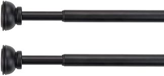 KXLIFE 1/2-inch Decorative Spring Tension Curtain Rod, Café Rod, Black, (22-36 Inch, 2 Pack)