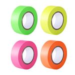 SAVITA 4pcs 2.5cm x 30m Marking Tape Non-Adhesive Fluorescent Flagging Tape Plastic Colored Surveyors Tape Multi-Purpose Neon Marking Ribbon for Trees Plants Home and Workplace Use