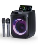 Karaoke Machine for Adults, Portable Bluetooth Karaoke Party Speaker with Two Wireless Microphones and Remote, Voice Records, Singing PA System LED Lights, FM Radio, TWS TF/USB/AUX for Outdoor/Indoor