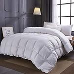 C&W Goose Down Comforter Queen Size Down Duvet Insert 90x90 inches 100% Natural Cotton Shell 750 Fill Power 50oz Fill Weight Medium Weight for Winter White Solid(80% Down-Queen)