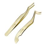 QUEWEL Cluster Lashes Tool, 2 Pcs DIY Eyelash Extensions Applicator Set Curved and Straight, Stainless Steel Eyelash Clusters Tweezers for Lash Clusters Application and Removal