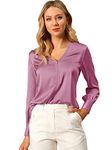 Allegra K Women's Elegant Satin Long Sleeve Vintage Work Blouse Shirt Purple Plum M-12