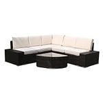 YZABEL 6 Piece Patio Furniture Set, Outdoor Furniture Patio Sectional Sofa, All Weather PE Rattan Outdoor Sectional with Cushion and Glass Table