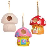 Baker Ross Mushroom Fairy House Ceramic Birdhouses - Pack of 2, Kids Craft Kit, Paint Your Own, Garden and Nature Craft for Kids (FX191)