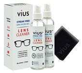 Lens Cleaner - vius Premium Lens Cleaner Spray for Eyeglasses, Cameras, and Other Lenses - Gently Cleans Fingerprints, Dust, Oil (8oz 2-Pack)