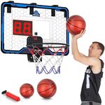 Hot Bee 60 X 40 CM Foldable Large Basketball Hoop for Adult Kids, Indoor Door Basketball Hoop with LED Scorer, Foam Protection, and Two Balls, for Bedroom, Home, and Office, Gift for Boys Aged 12-18