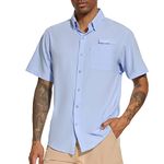 BASSDASH Men's UPF 50+ Short Sleeve Button Down Fishing Shirt Breathable Lightweight for Outdoors Hiking Camping, Carolina, X-Large