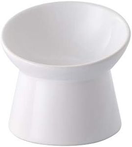 White Small Ceramic Raised Cat Bowls, Tilted Elevated Food or Water Bowls, Stress Free, Backflow Prevention, Dishwasher and Microwave Safe, Lead & Cadmium Free