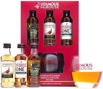 Whisky Gift Set - The Famous Grouse Trio & Glass Gift Set - 3x 5cl, The Famous Grouse Scotch Whisky, Smoky Black, The Famous One and Branded Whisky Glass - Christmas, Birthday, Whiskey Gifts For Men