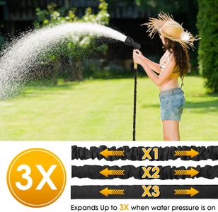 Expandable 100ft Garden Hose – 10-Function Spray Gun, Brass Fittings, Kink-Free, 3-Layer Latex