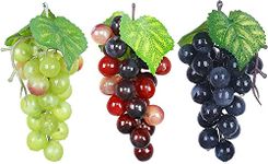 INHEMING 3Pcs Artificial Grapes Cluster Frosted Grape Bundles Decorative Fake Grapes Bunches for Vintage Wedding Favor Fruit Wine Decor Faux Fruit Props(Red, Green, Purple)