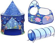 KIDBOT Kids Play Tent Set 3-in-1 Kids Play House Crawl Tunnel Ball Pit with Basketball Hoop Indoor Outdoor Multiple PlaySet,with Free Pit Balls