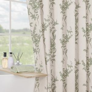 Craidlela Sage Linen Farmhouse Shower Curtain, Boho Floral Bathroom 72x84